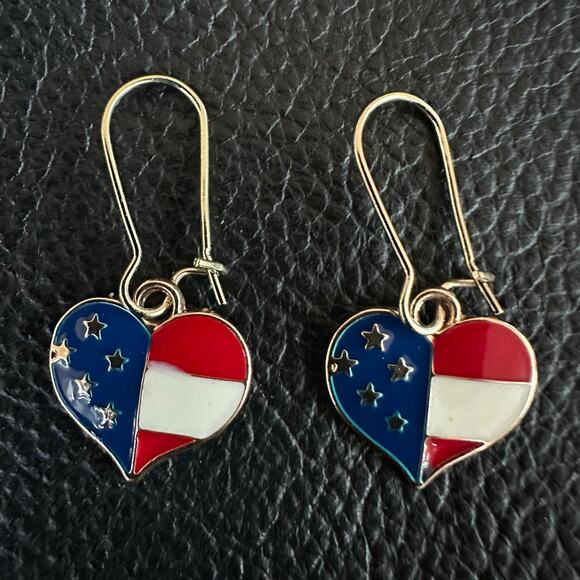 Heart Americana Earrings with Gold Accents - Picture 1 of 4